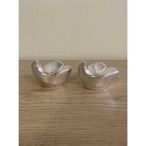 (Set of 2) VTG 2” Dansk Japan Silver Plated Dove Bird Tiny Taper Candle Holders
